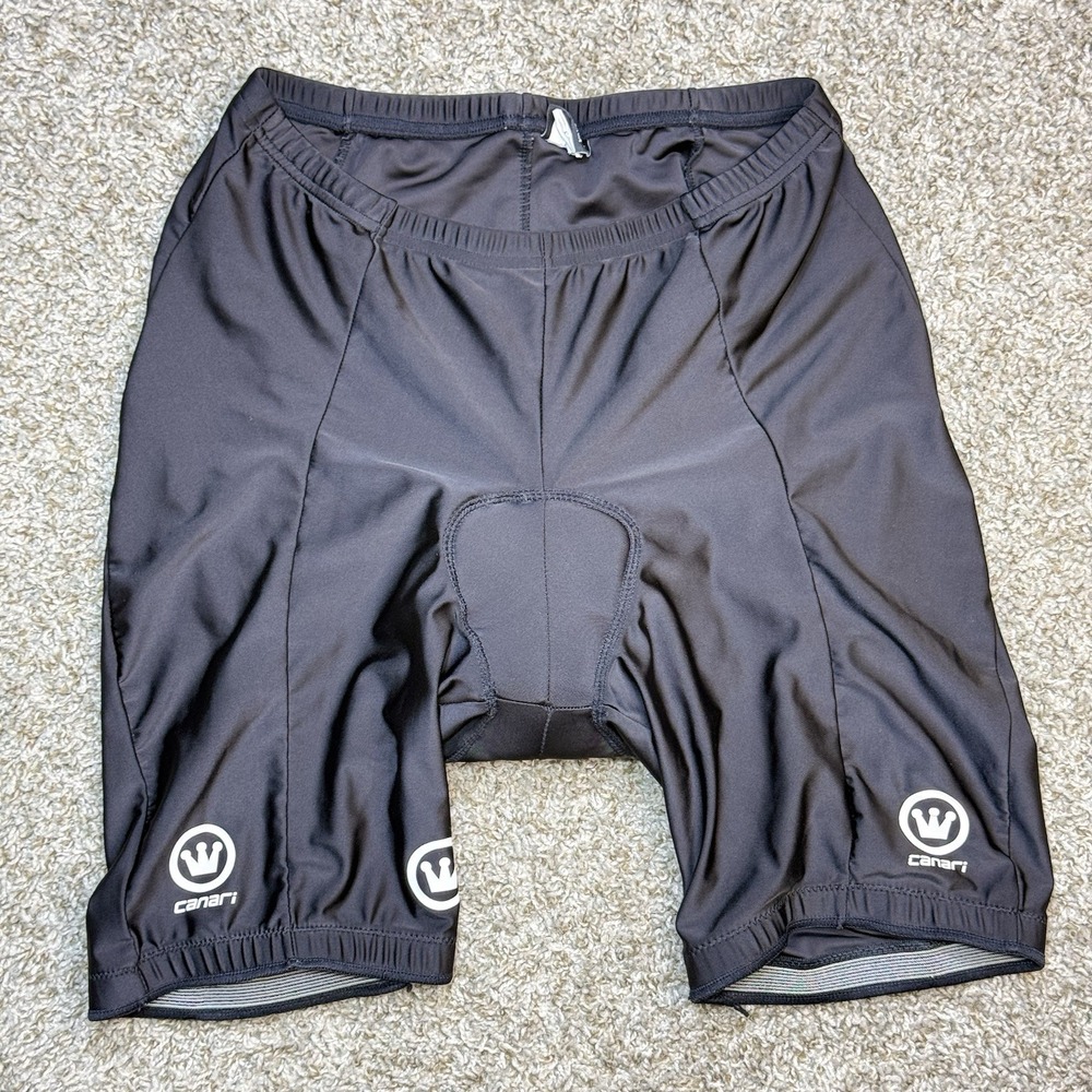 Canari Mens L Black Padded Cycling Bike Shorts Chamois 82 Polyester Spandex Logo